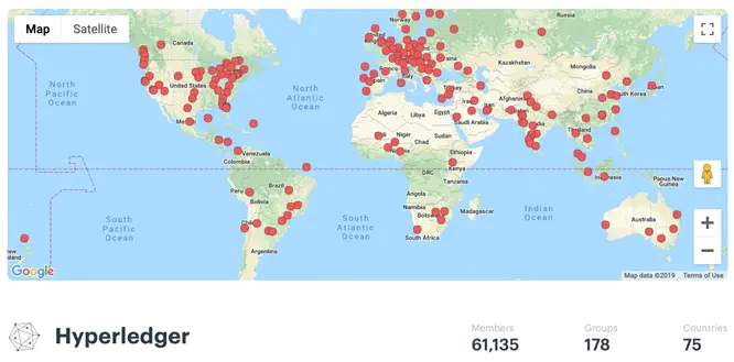 Hyperledger Global Meetups (as of 06/24/2019).